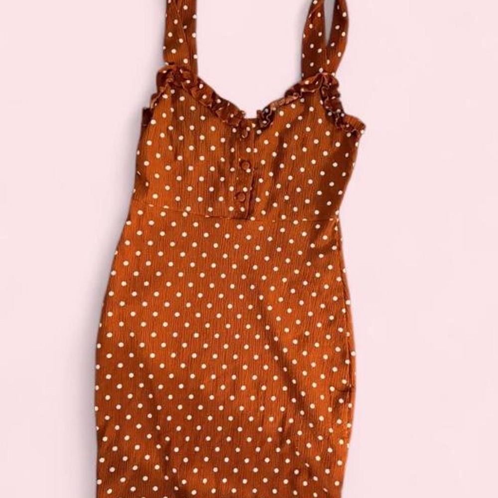 Urban Outfitters Brown Polka Dot Ruffle Strap Mini Dress Petite S-P